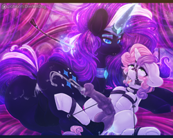 Size: 4500x3600 | Tagged: explicit, artist:dimwitdog, sweetie belle, absurd resolution, aftersex, ahegao, alternate version, anal creampie, anus, balls, bed, blushing, bondage, creampie, cum, cumming, foal, foalcon, futa, futa filly, futa nightmare rarity, futa on futa, futa sweetie belle, futadom, futasub, g4, gag, glowing, glowing horn, horn, imported from derpibooru, incest, intersex, lidded eyes, nightmare rarity, nightmare rearity, nudity, open mouth, penis, pony, riding crop, ring gag, ship:nightmare raribelle, shipping, size difference, tongue out, underhoof, unicorn